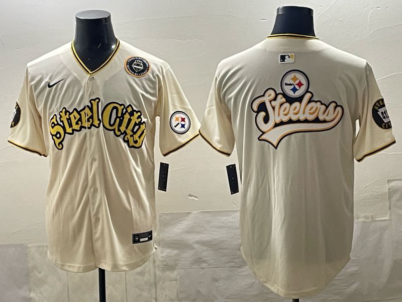 Men 2025 Nike Pittsburgh Steelers Blank Cream Limited NFL Jersey style 016->pittsburgh steelers->NFL Jersey